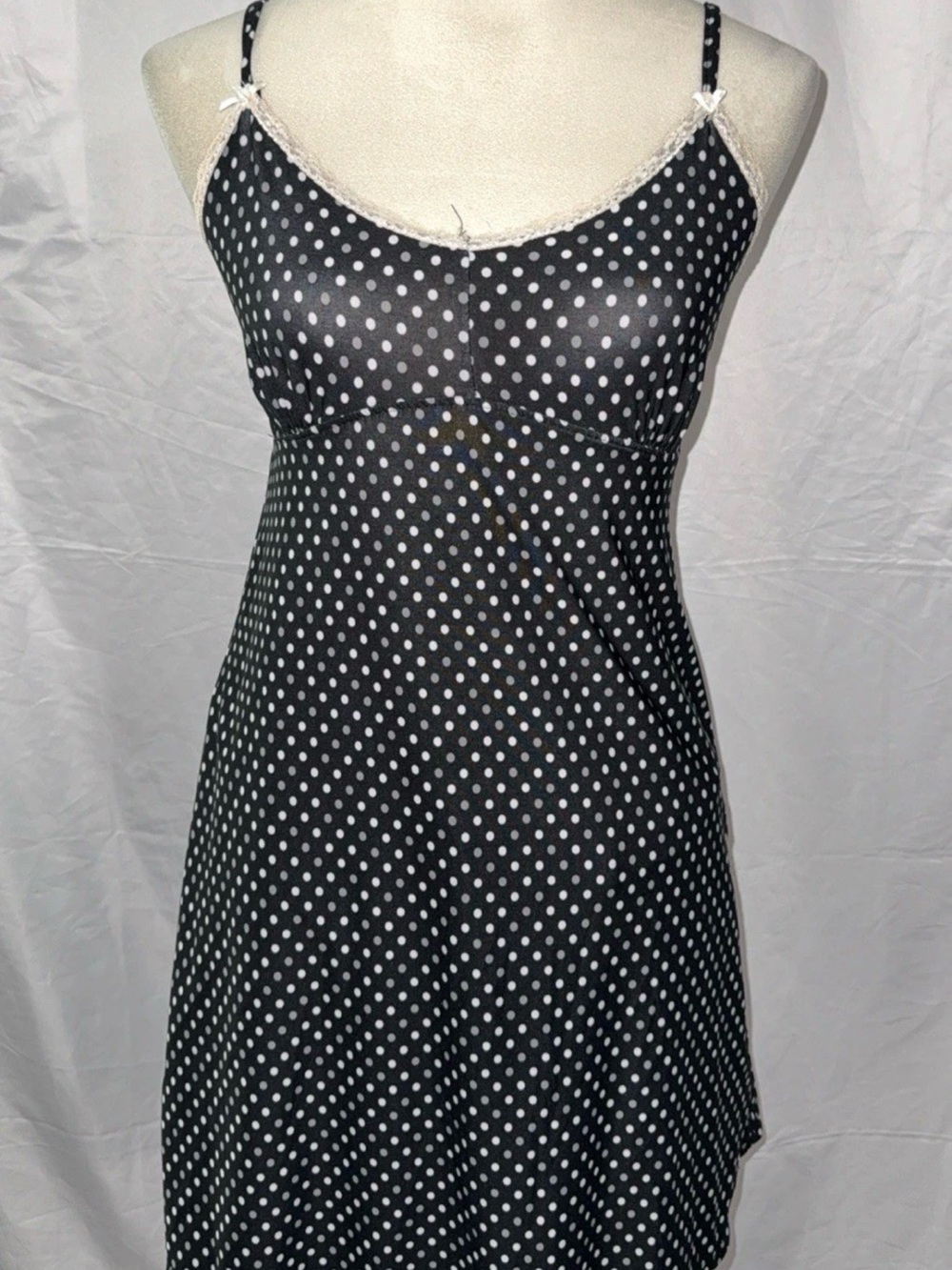 Rene Rofe Black and White Polka Dot Satin Chemise